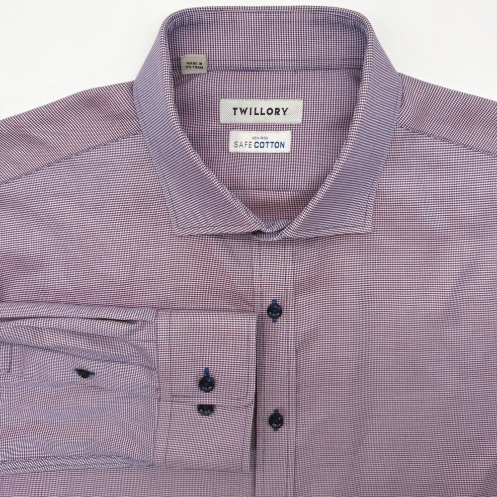 Twillory Dress Shirt Mens 17.5 34/35 Purple Safe Cotton Tailored Fit Non-Iron